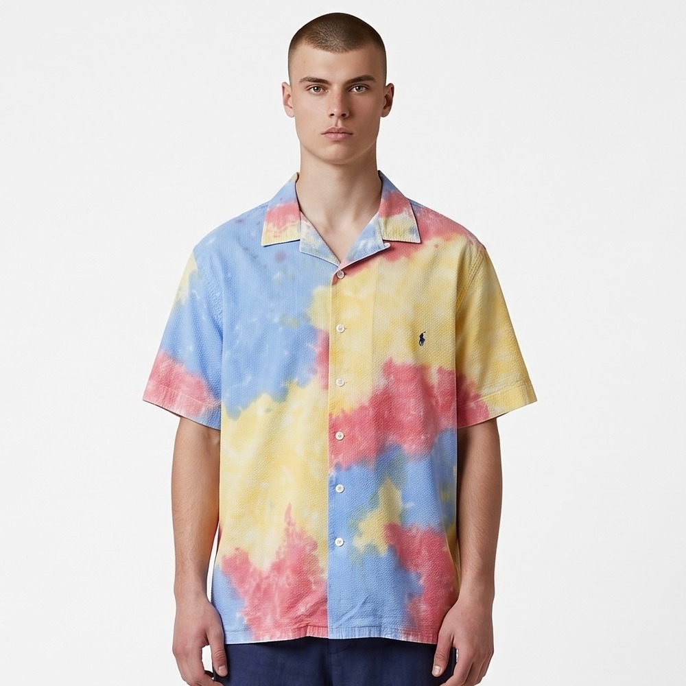 Polo Ralph Lauren Seersucker Camp Shirt Button Up Mens 2XB Multi Tie Dye